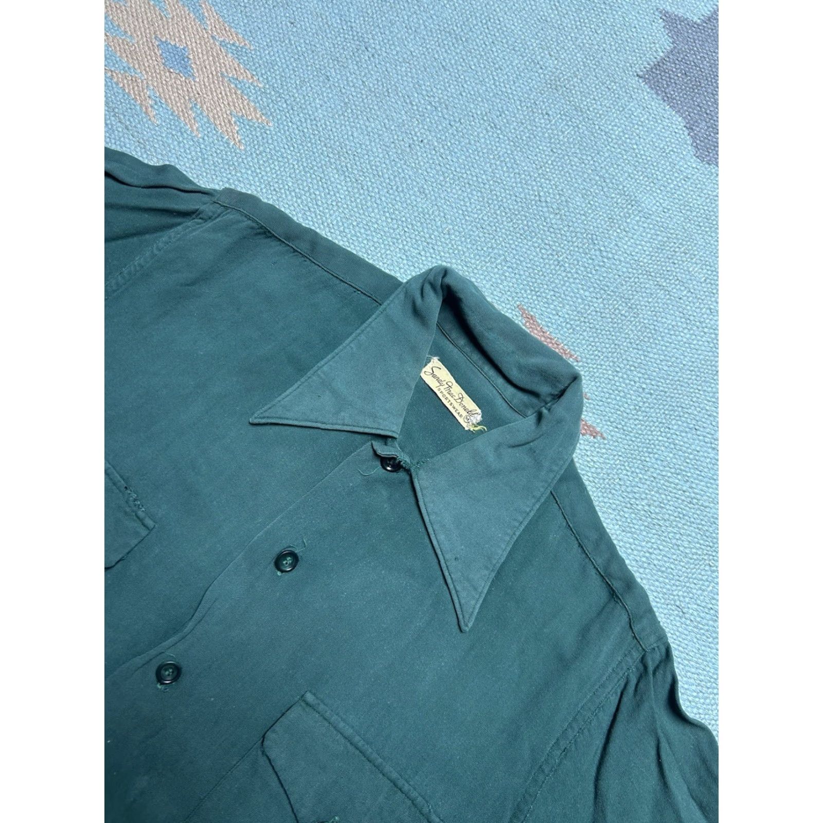 Vintage VINTAGE 1940s rayon gabardine button shirt forest green long sleeve men’s medium Size US M / EU 48-50 / 2 - 7 Thumbnail