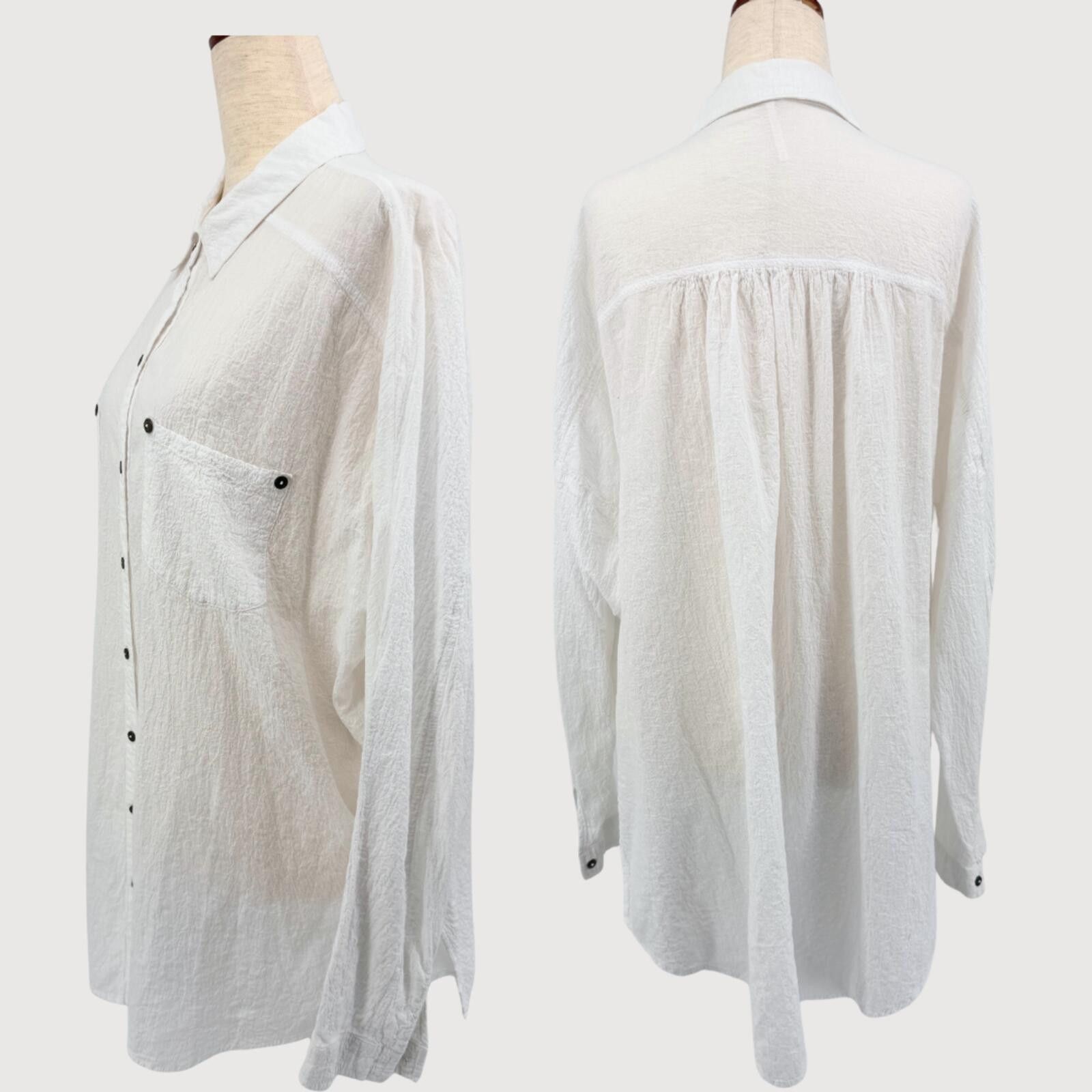 Free People Free People White Tunic Button Down Shirt Textured S Size S / US 4 / IT 40 - 3 Thumbnail