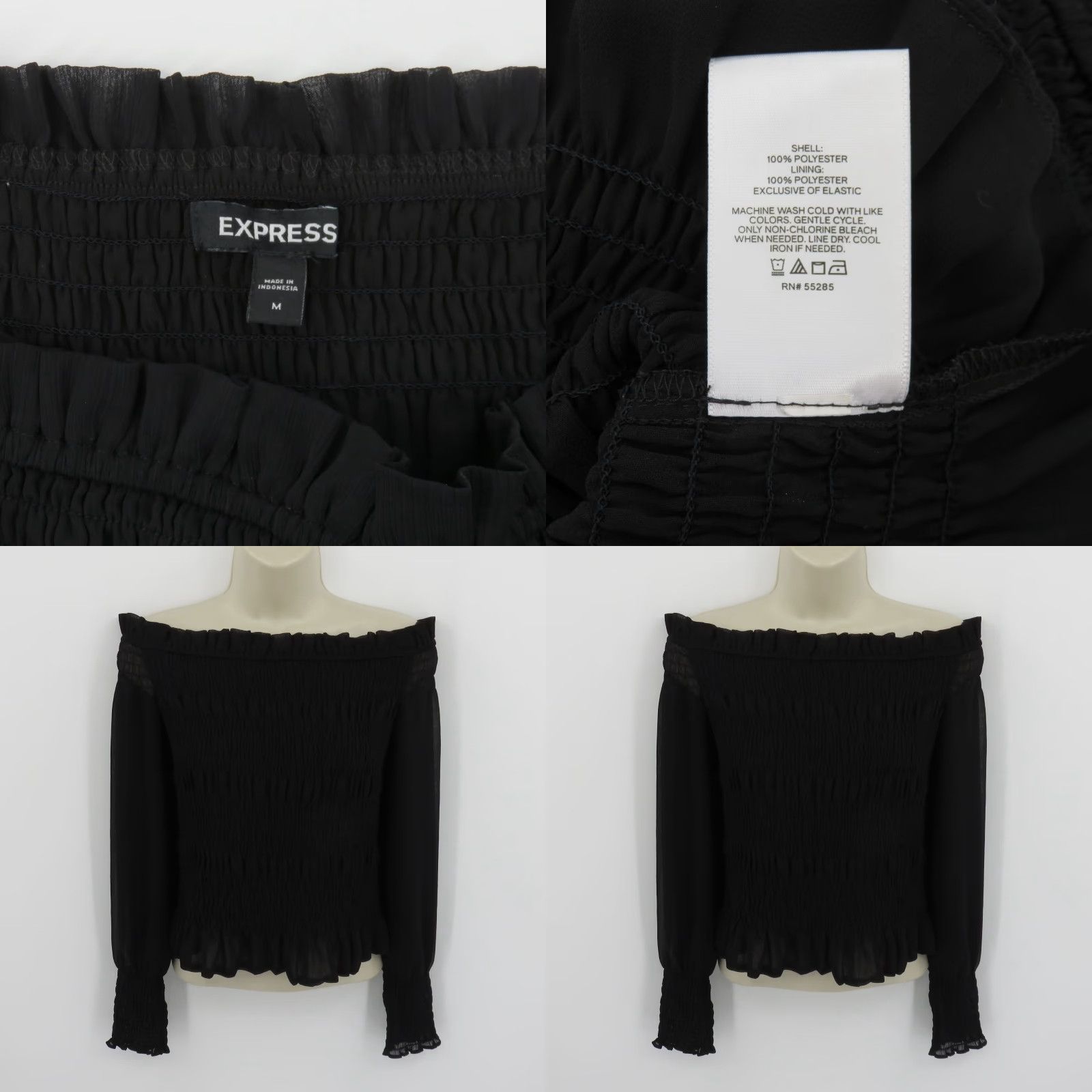 Express Express Shirt Women Medium Black Off Shoulder Long Sleeve Puckered Cinched Top Size M / US 6-8 / IT 42-44 - 8 Thumbnail