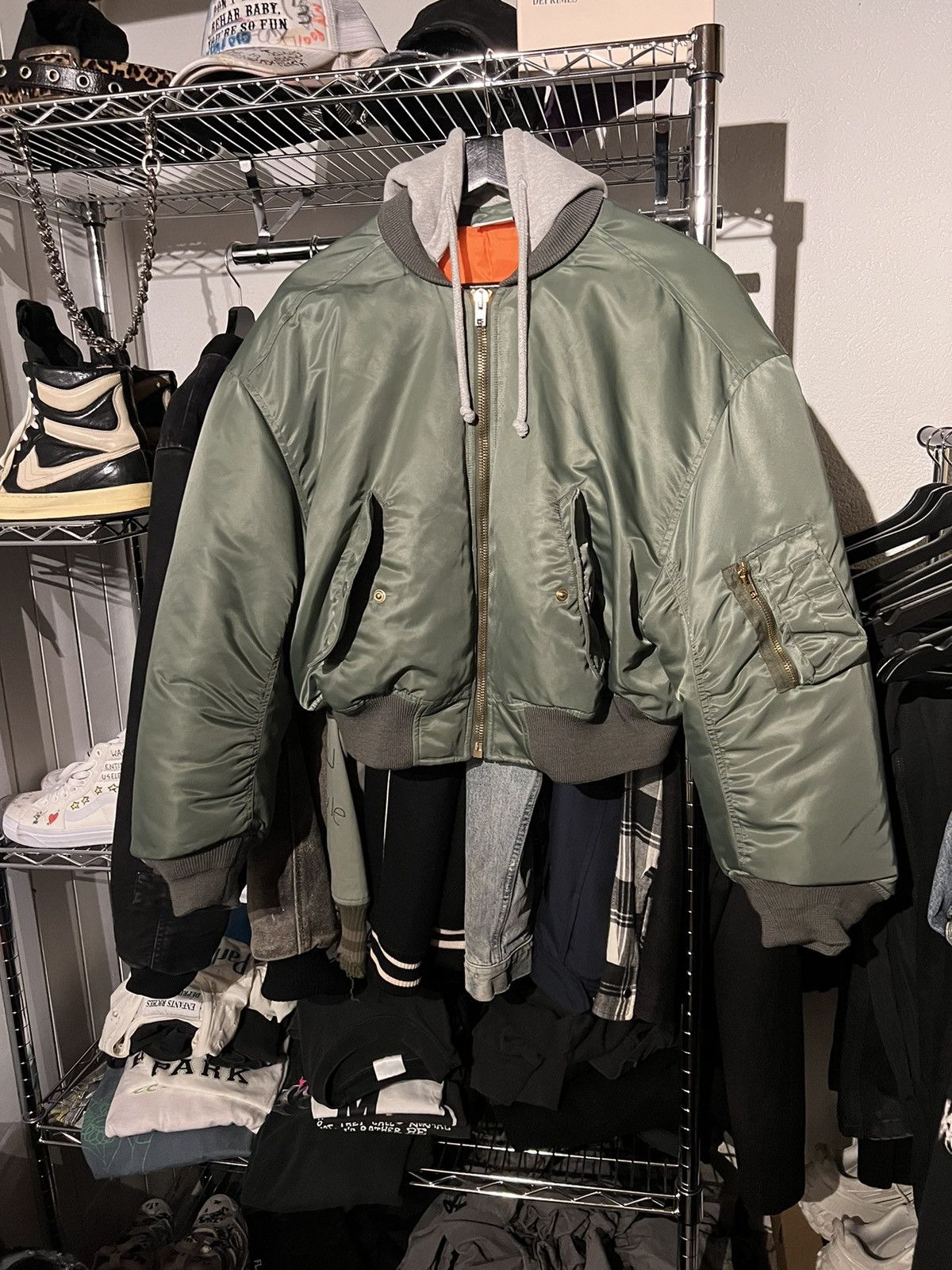 image of Og Cropped Vetements Bomber in Green, Men's (Size XS)