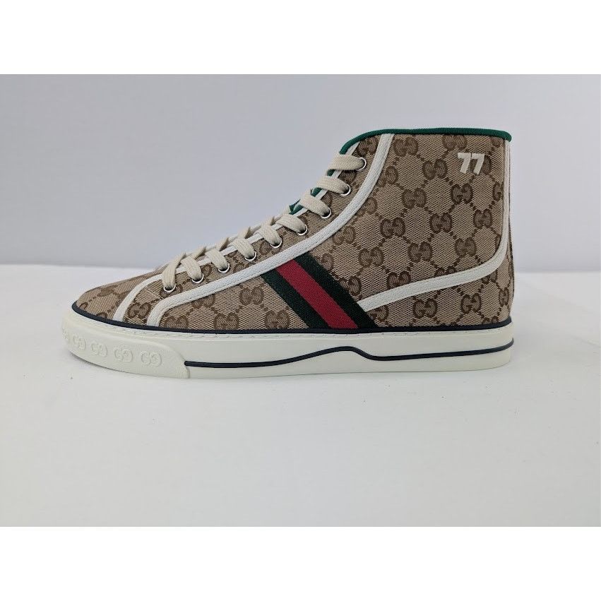 Gucci o1rshd1 Tennis 1977 Canvas High-Top Sneakers in Beige Ebony Size US 11 / EU 44 - 11 Thumbnail