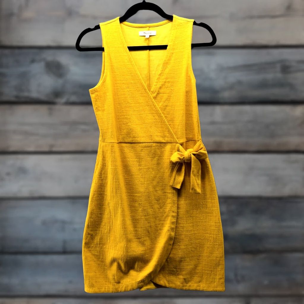 Madewell Madewell Crosshatch Side Tie Mini Dress XS Yellow Knit Sleeveless Gux Wrap A-Line Women’s Vintage? No (adjusted) Size XS / US 0-2 / IT 36-38 - 1 Thumbnail