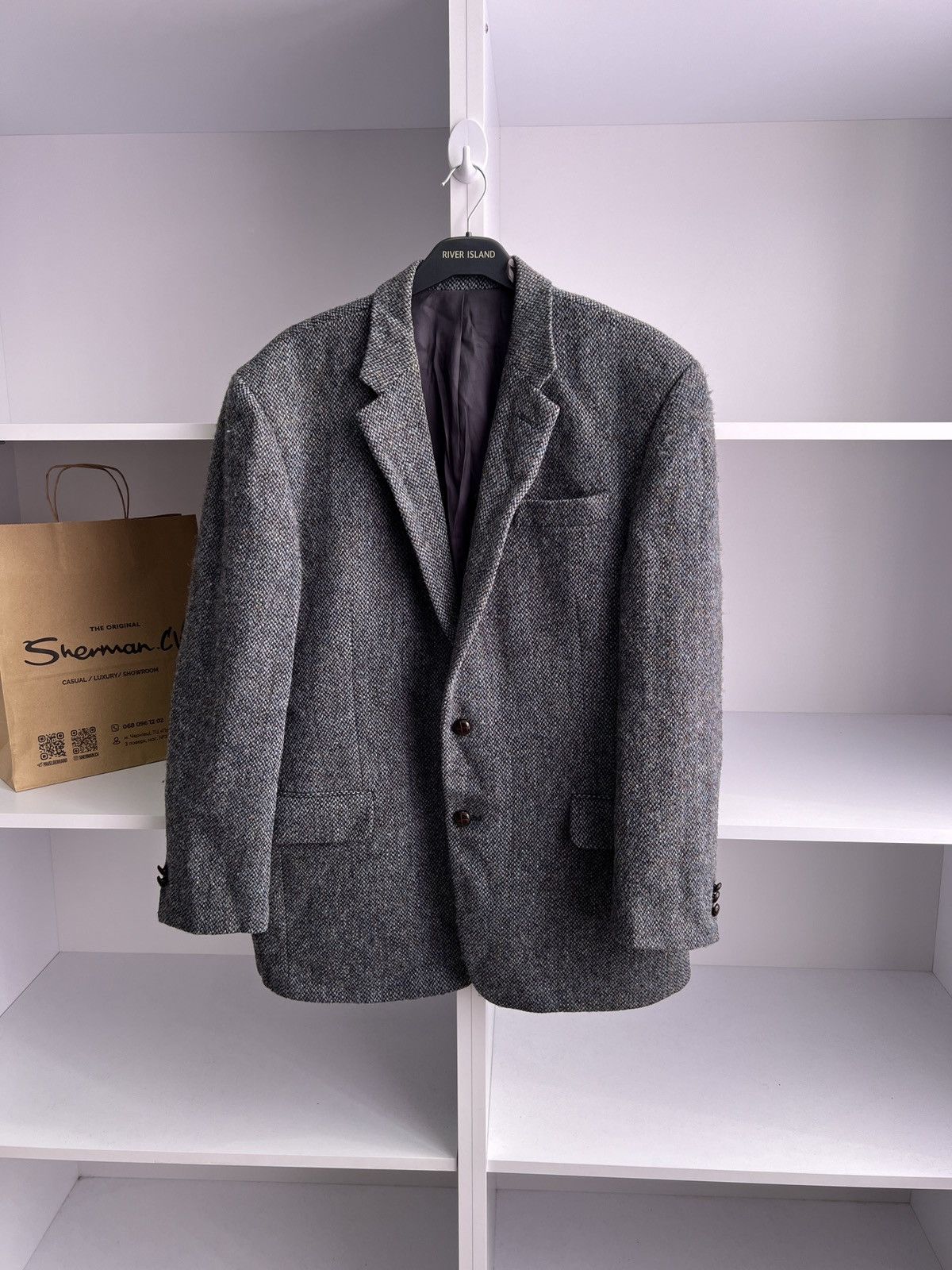 Harris Tweed × Vintage Vintage Harris Tweed Grey Blazer Size US L / EU 52-54 / 3 - 2 Thumbnail