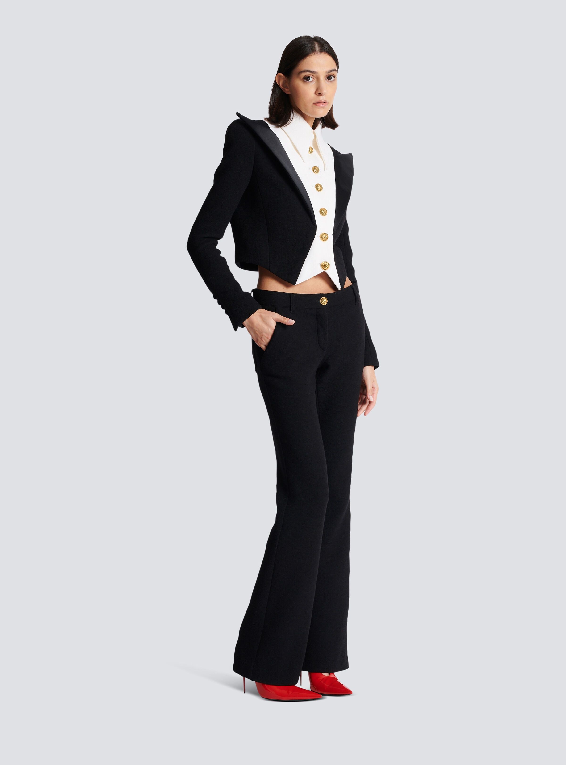 Balmain o1s1wg110825 Cropped 6 Button Crepe Jacket in Black/White Size L / US 10 / IT 46 - 7 Thumbnail