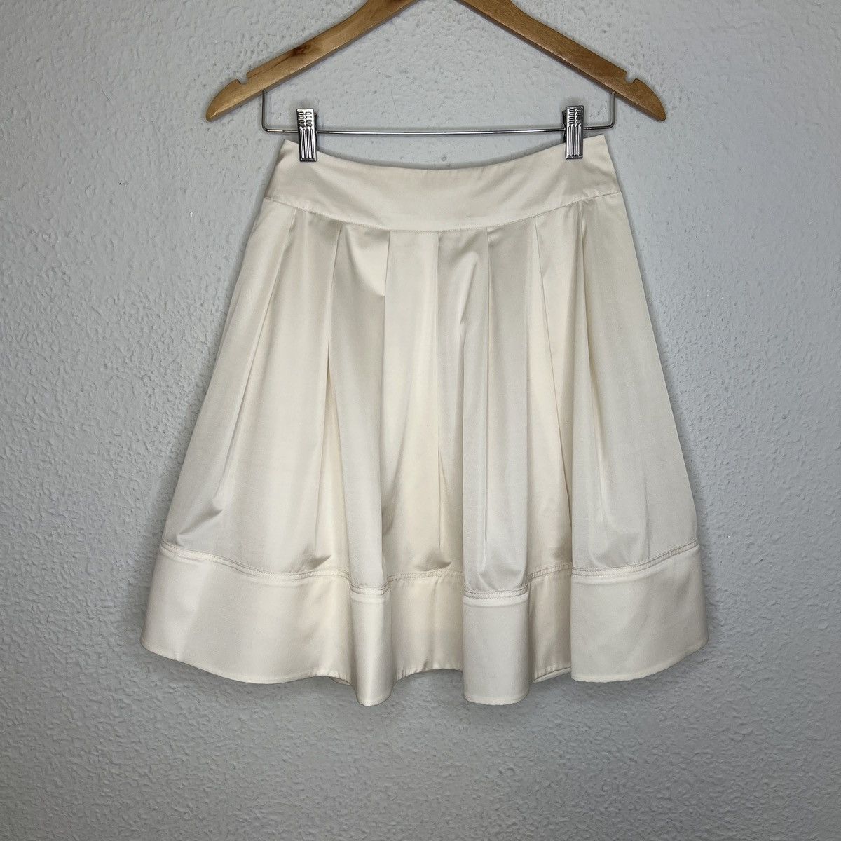 image of Celine Mini Skirt Pleated Beige Ecru Silk Made In France, Women's (Size 26)