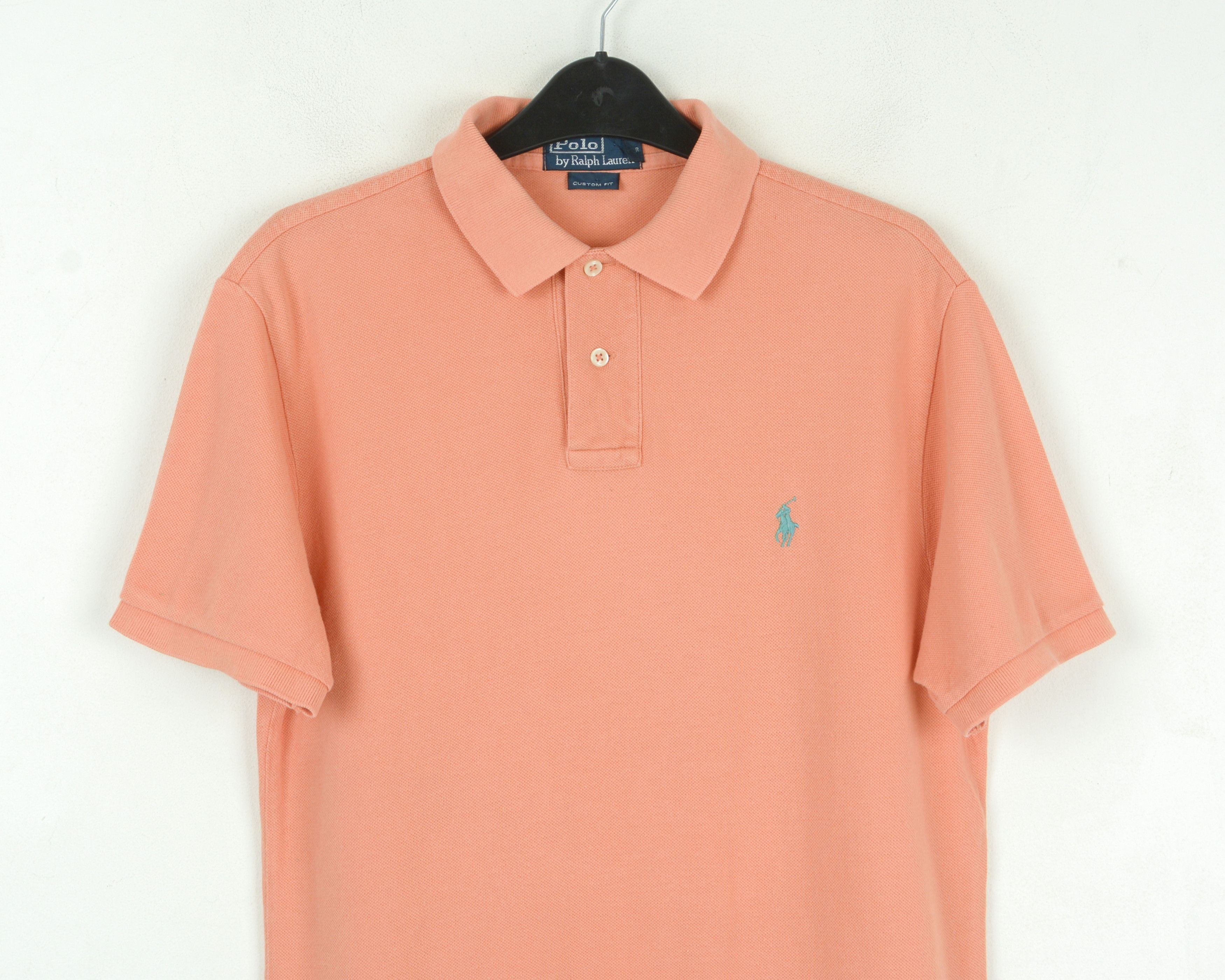 Polo Ralph Lauren Men M Custom Fit Shirt Orange Peach Short Sleeved Casual Top Size US M / EU 48-50 / 2 - 5 Thumbnail