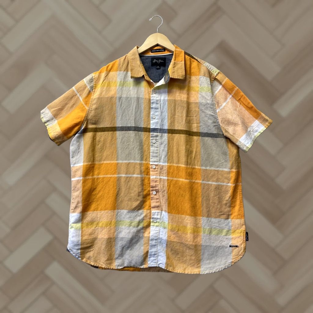 Sean John Sean John Men's XXL White Orange Plaid Short Sleeve Button-Down Shirt Size US XXL / EU 58 / 5 - 1 Thumbnail