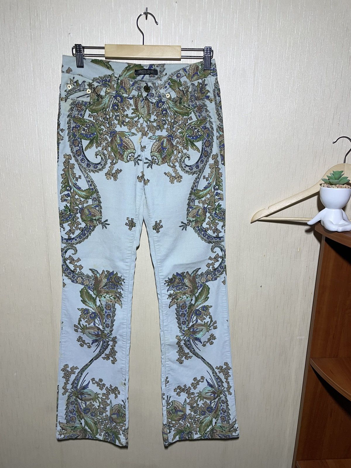 Roberto Cavalli × Vintage Roberto Cavalli velvet floral print vintage pants 90s Size 28" / US 6 / IT 42 - 1 Thumbnail