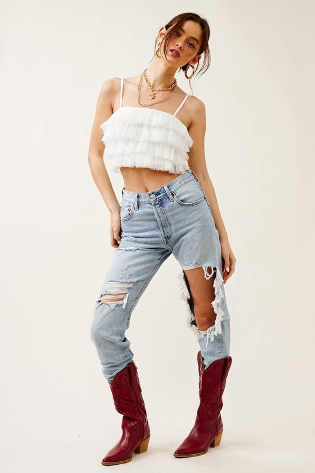 Other Ruffled Tulle Tiered Cropped Tank Top Size S / US 4 / IT 40 - 12 Thumbnail