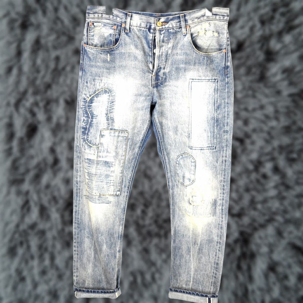 Emmett Emmett Jeans Men's W32/L32 Selvedge Ripped Faded Button Fly Blue Slim Denim Size US 32 / EU 48 - 1 Thumbnail