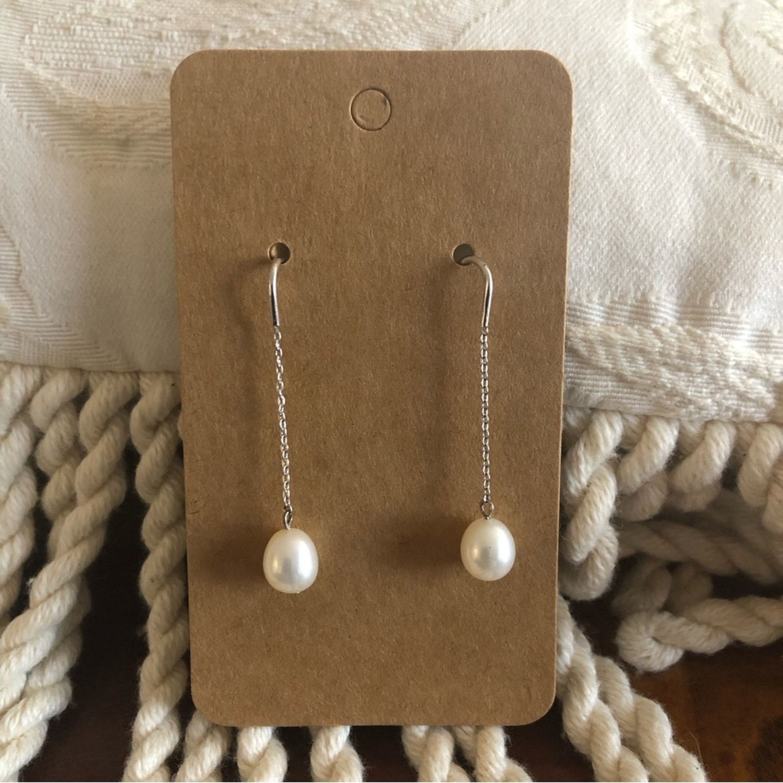 Jewelry Sterling Silver 925 Faux Pearl Slider Earrings in White, Women's