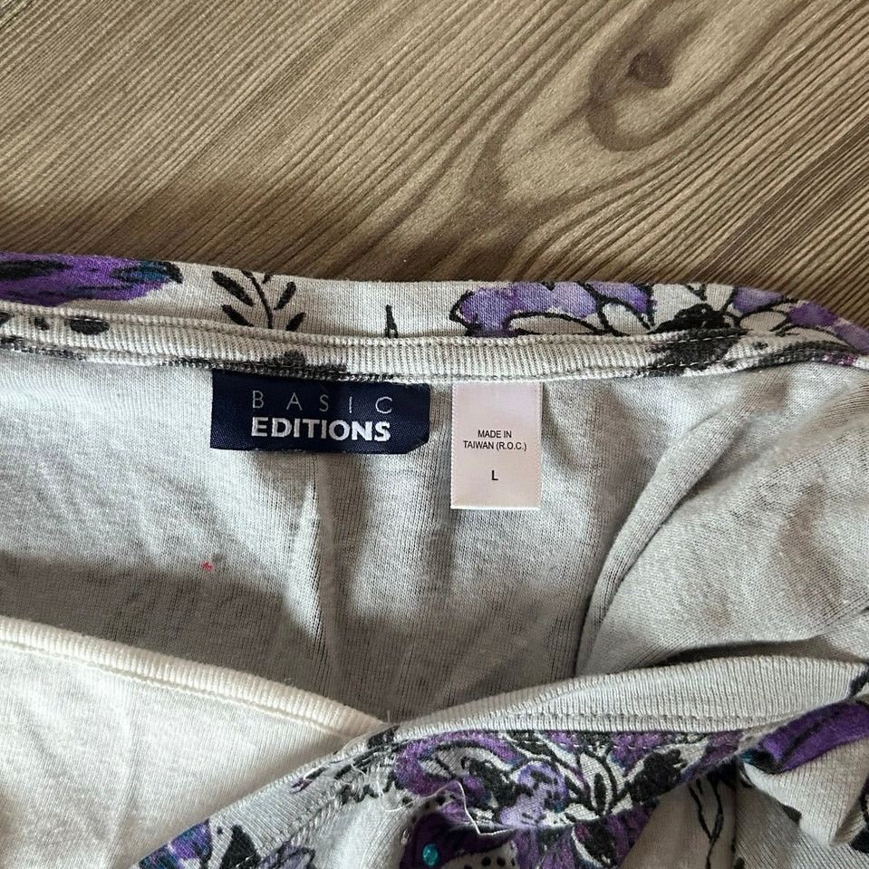 Basic Editions basic editions gray purple floral shirt Size L / US 10 / IT 46 - 3 Thumbnail