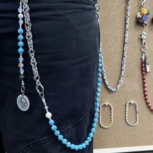 Jewelry Blue Beaded Chain Wallet Key Holder, Silver Clasp Size ONE SIZE - 1 Thumbnail