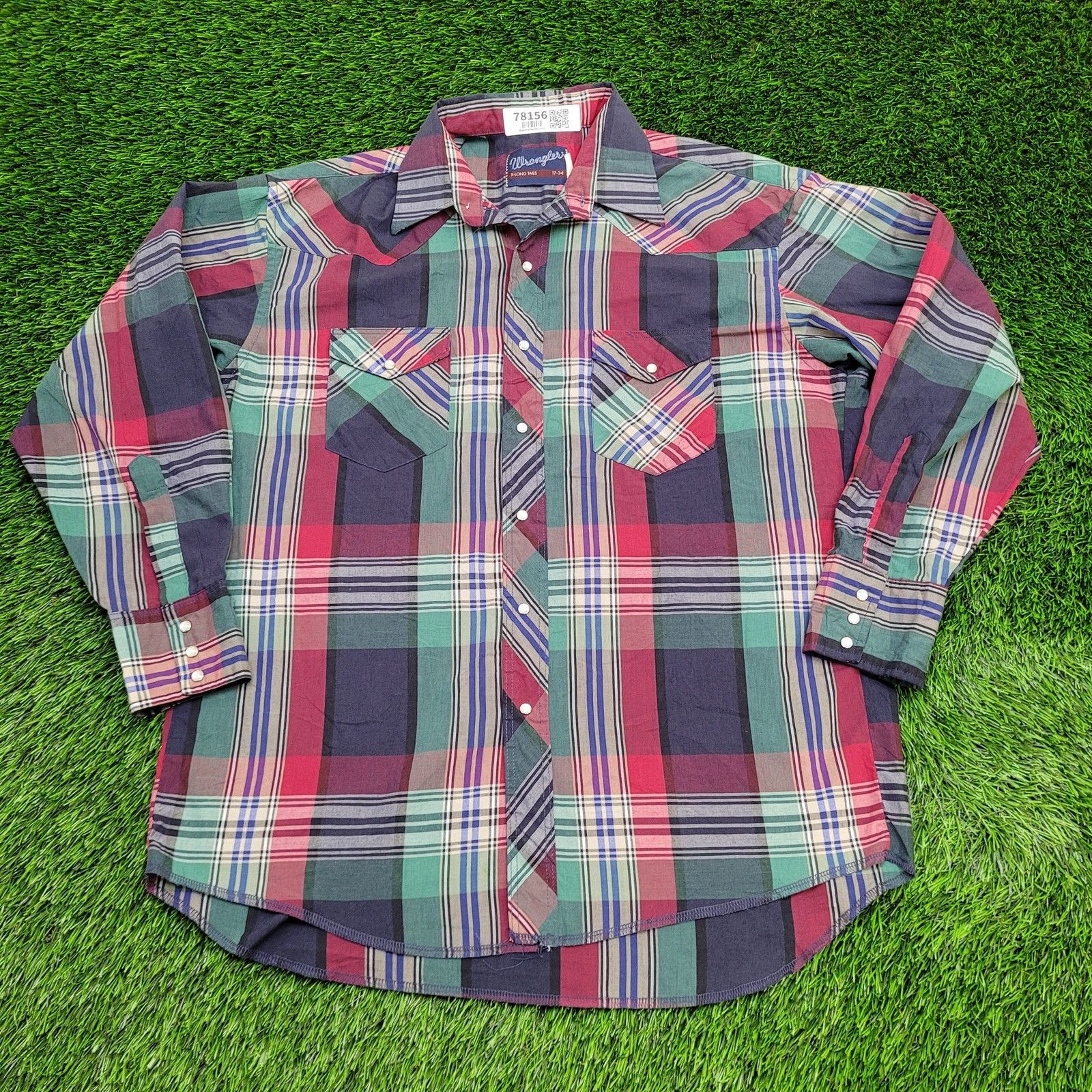 Wrangler Vintage 80s Wrangler Pearl-Snap Shirt XL 17 24x32 Long-Tails Size US XL / EU 56 / 4 - 1 Thumbnail