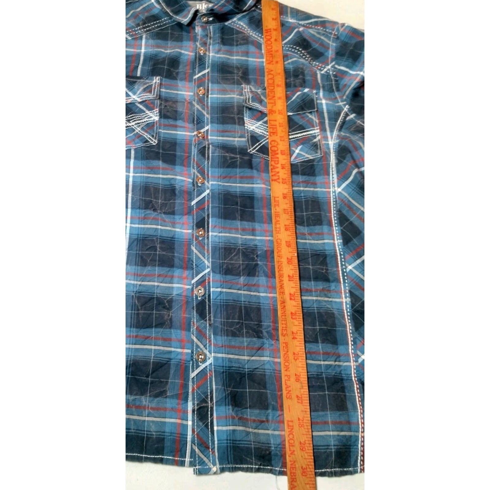 BKE BKE Shirt Men L Athletic Blue Plaid Western Distressed Look Long Sleeve Size US L / EU 52-54 / 3 - 6 Thumbnail