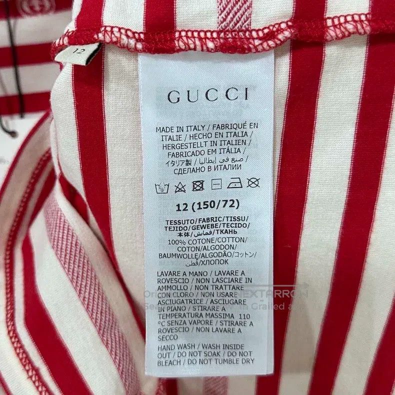 Gucci Gucci Size12 Red and white striped full print short sleeves Size L / US 10 / IT 46 - 6 Thumbnail