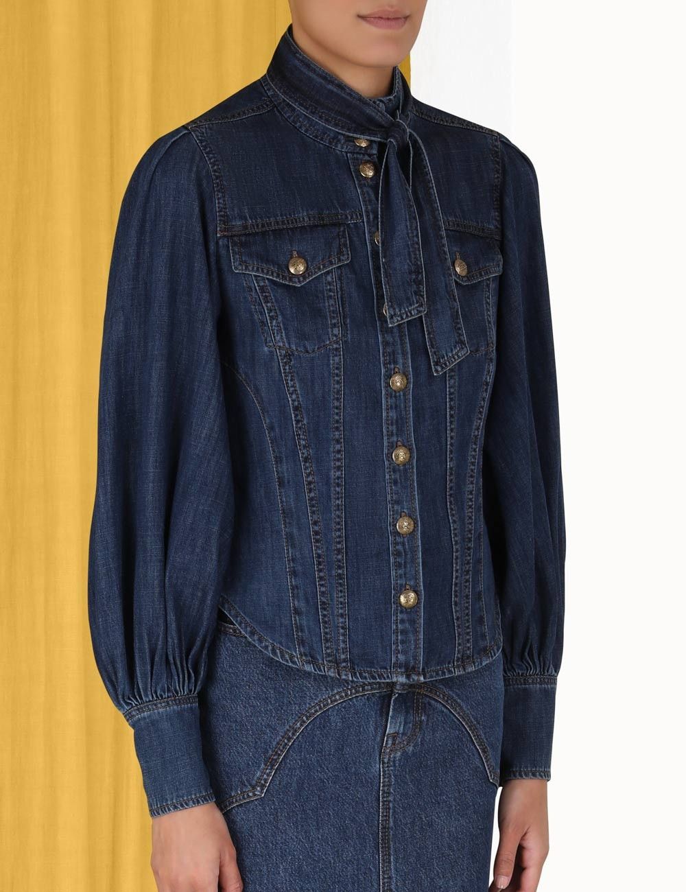 Zimmermann oc11z0225 Luminosity Denim Corset Shirt in Blue Size L / US 10 / IT 46 - 5 Thumbnail
