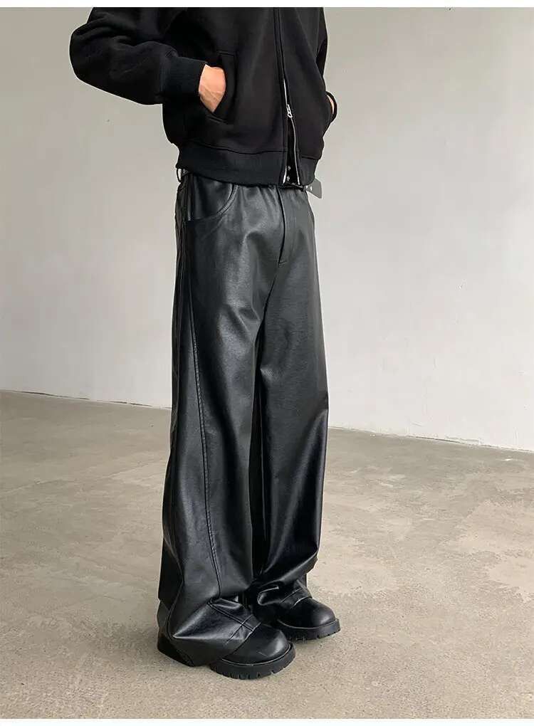 Japanese Brand Streetwear Casual Pu Leather Straight Wide Leg Trousers Size US 33 - 5 Thumbnail