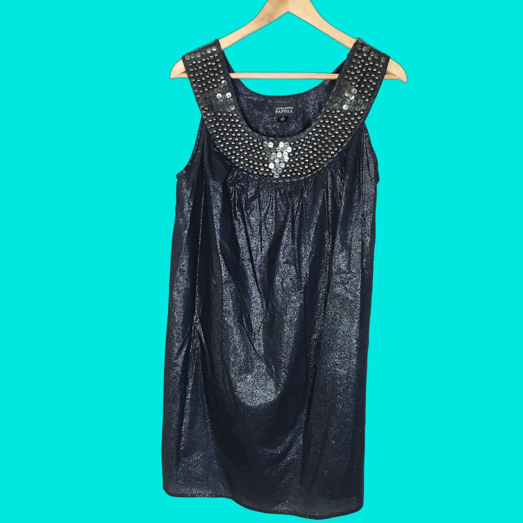 Robe Cocktail Perles Adrianna Papell Taille 6 Noir - Neuve Avec Imperfections (perles Manquantes)