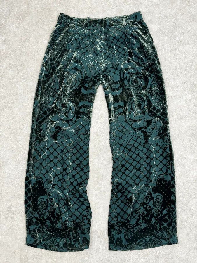 Balmain 2015 Balmain H&M Velvet Floral Green & Black Pants Size US 30 / EU 46 - 1 Thumbnail