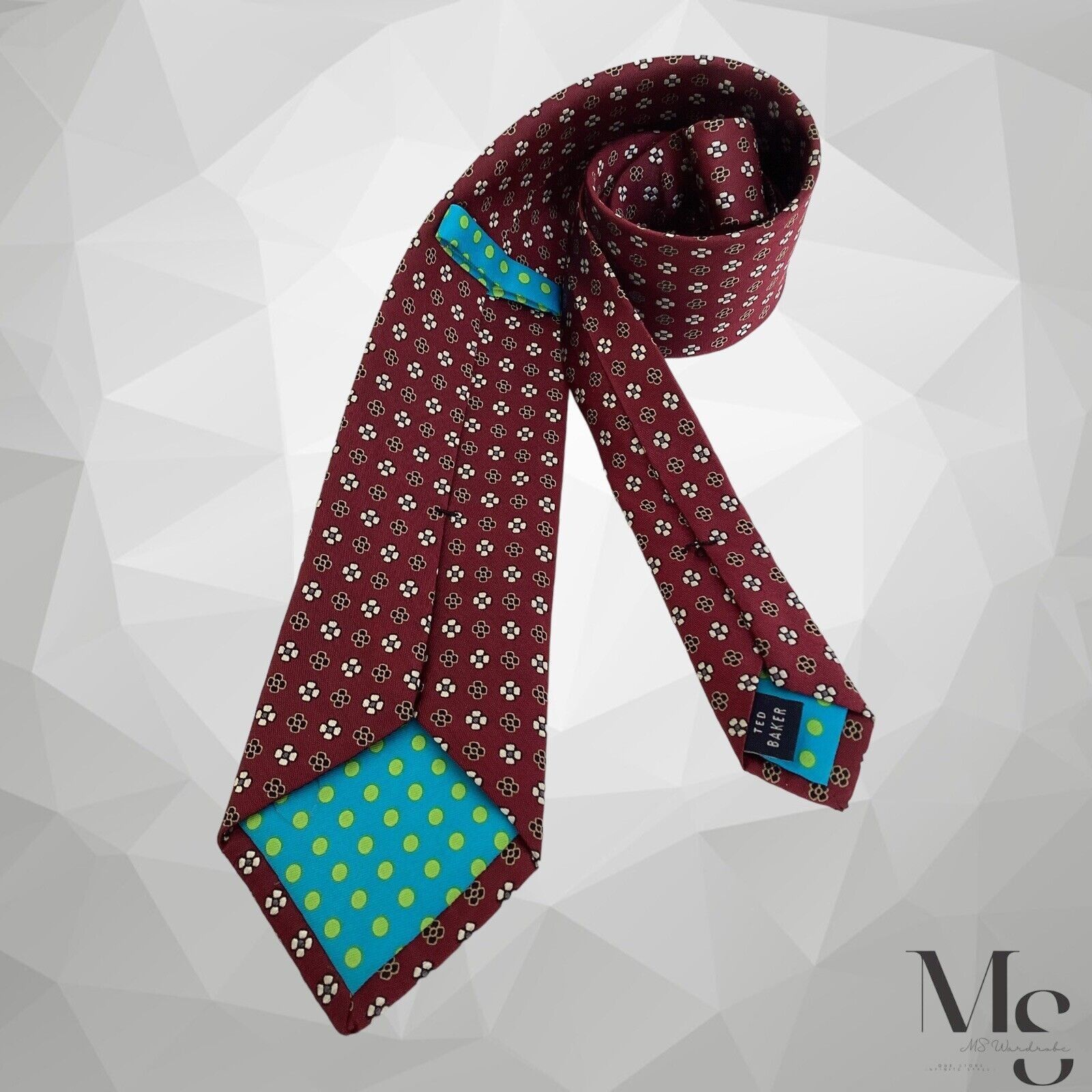 Ted Baker TED BAKER Burgundy Floral Luxury Silk Tie W: 3.25" EX COND Size ONE SIZE - 2 Thumbnail