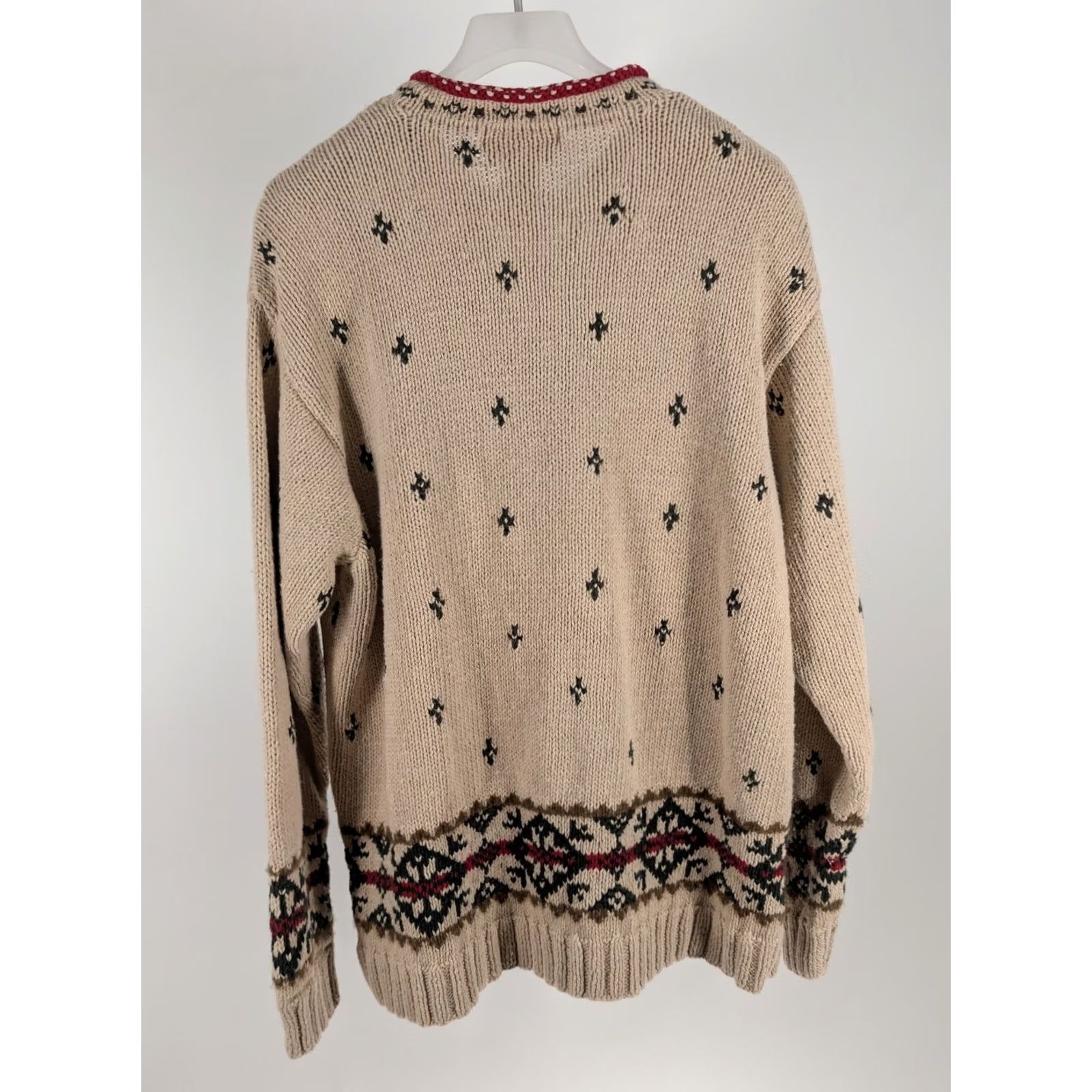 Eddie Bauer VINTAGE Eddie Bauer Skier Hand Knitted Sweater Beige Womens Large L Linen Cotton Pullover 90s 80s Graphic Intarsia Fair Isle Knitwear Size L / US 10 / IT 46 - 3 Thumbnail