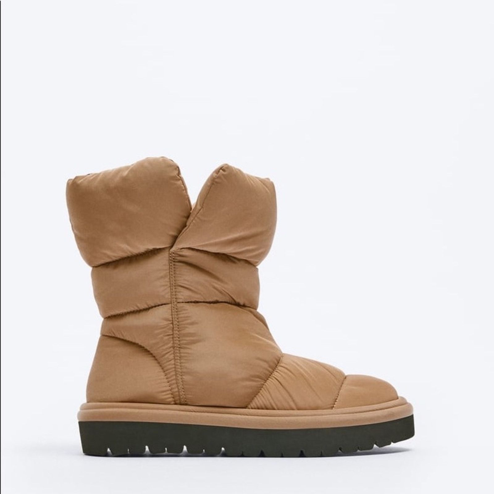 Zara ZARA QUILTED LOW HEEL ANKLE BOOTS BEIGE Size US 7.5 / IT 37.5 - 5 Thumbnail