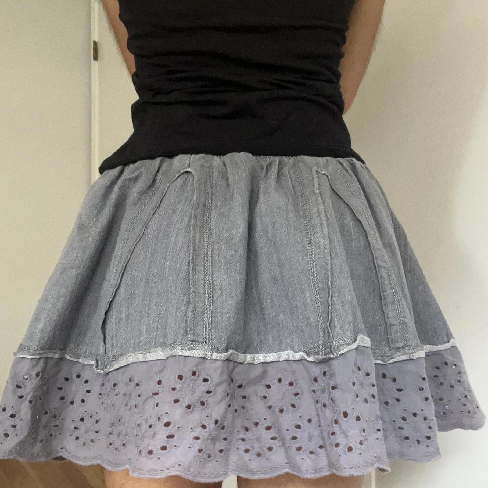 THRILLS Grey metallic sparkly skirt with eyelet lace trim #denim Size 32" / US 10 / IT 46 - 3 Thumbnail