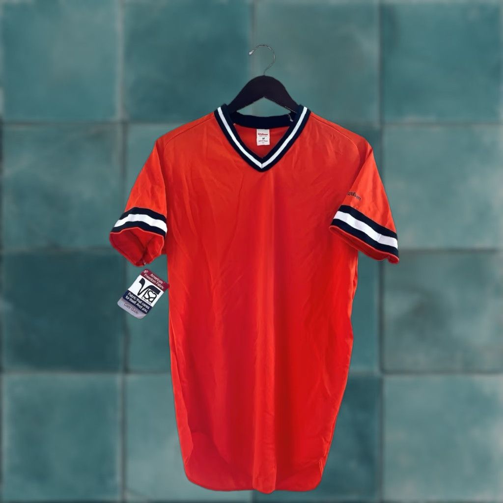 Wilson VINTAGE Wilson T-Shirt Mens Orange 90s V-Neck Short Sleeve NOS NWT Made in USA Baseball Shirt Mens Size M Size US M / EU 48-50 / 2 - 1 Thumbnail