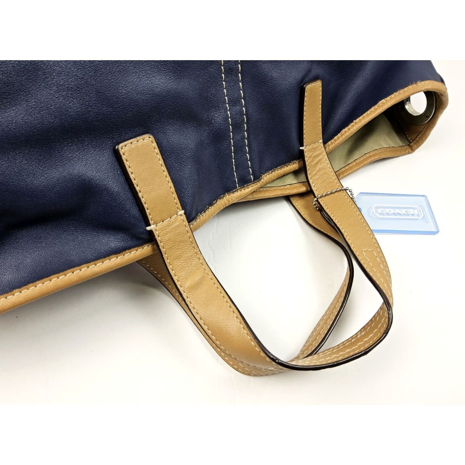 Coach Coach Hadley Midnight Blue/White Convertible Shoulder Handbag Purse Bag Tote 15x10x5.5 Women Leather Gold Hardware Silver Ch/ Designer 90s? Size ONE SIZE - 7 Thumbnail