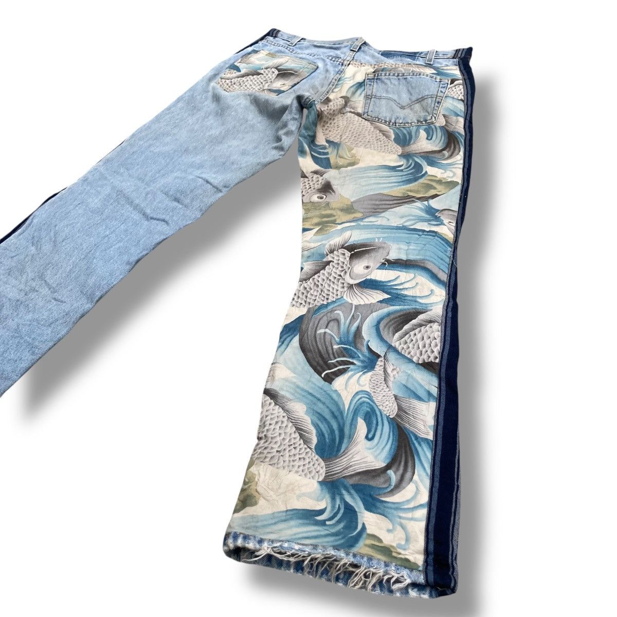 Handmade 🇯🇵 BLUESHADU JAPANESE KOI FISH DISTRESSED DENIM PANTS Size US 33 - 12 Thumbnail