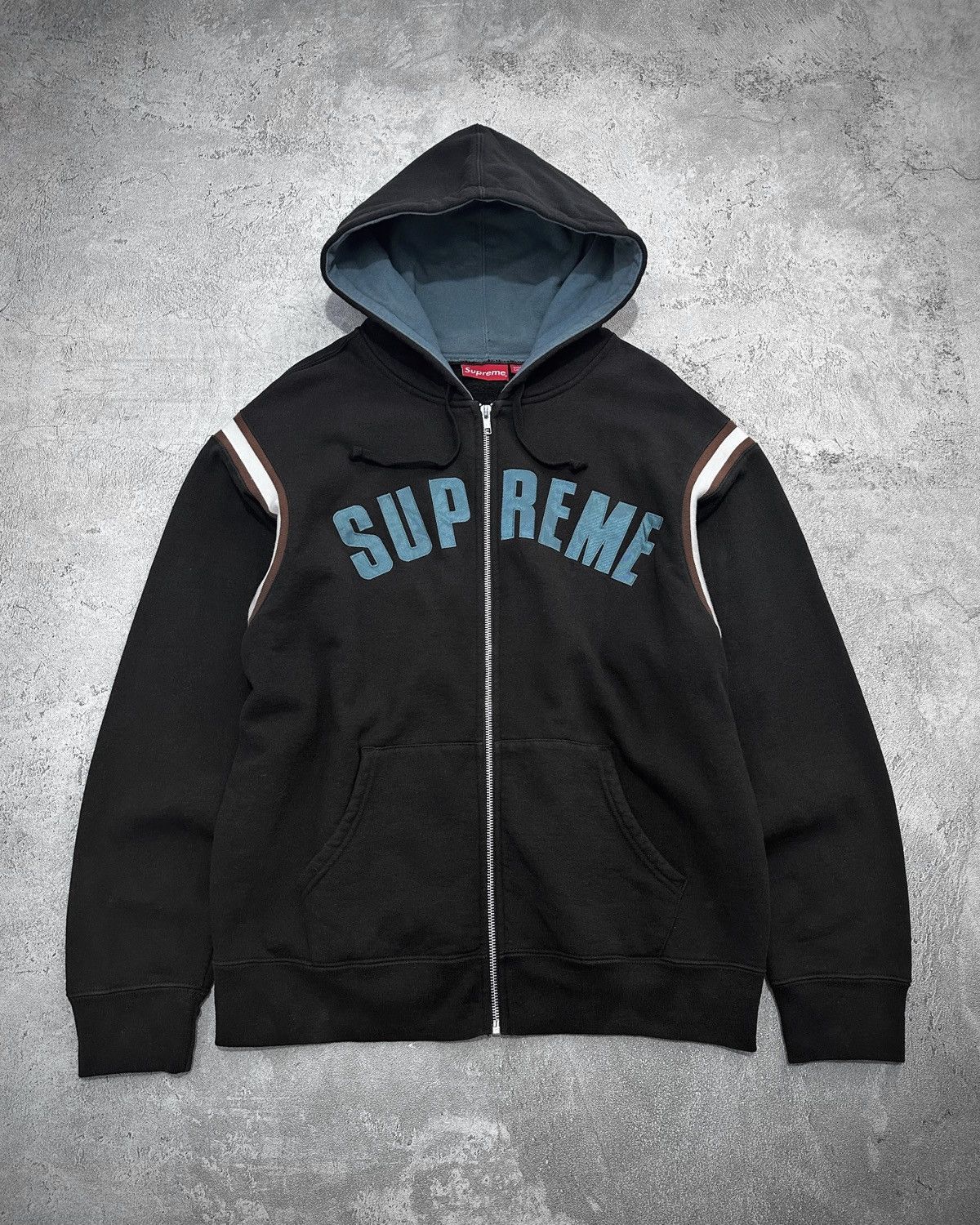 Supreme leather appliqué zip hoodie | Grailed