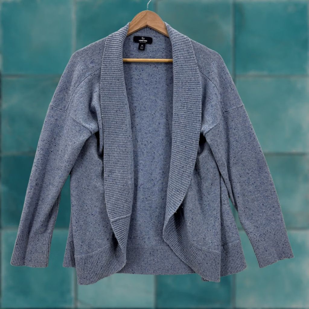 Lands' End Lands' End Cardigan Sweater Womens M Blue 100% Cashmere Open Front Knit Cozy Size M / US 6-8 / IT 42-44 - 1 Thumbnail