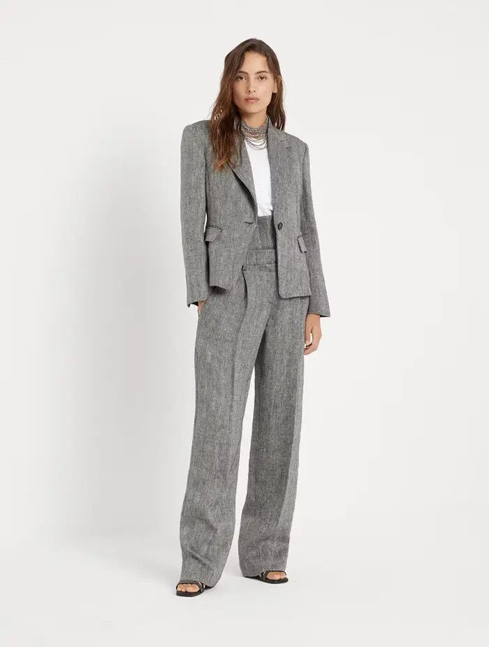 Brunello Cucinelli o1w1db10825 Woven Jacket Wool in Open White Size M / US 6-8 / IT 42-44 - 2 Thumbnail