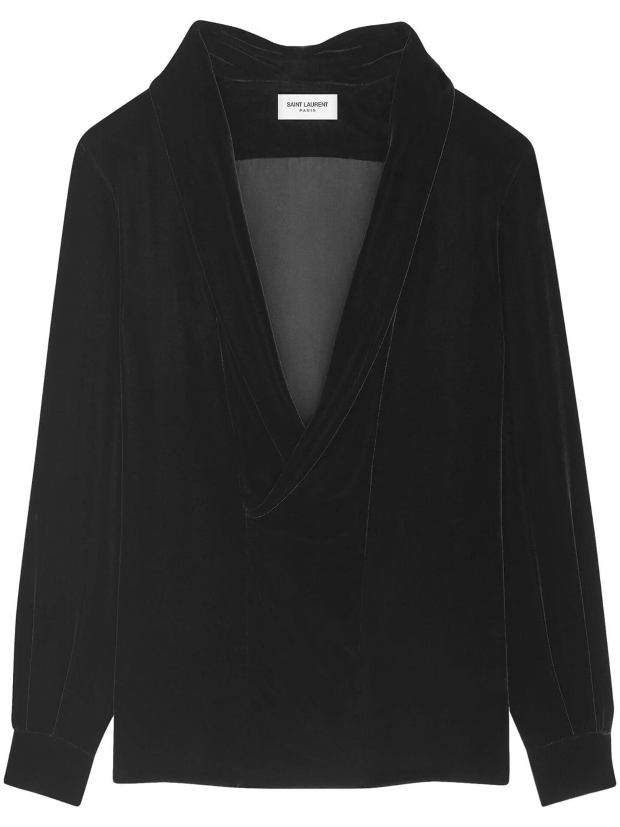 image of Saint Laurent Paris Oc11Z10524 Shawl-Collar Blouse In Velvet In Black, Women's (Size Small)