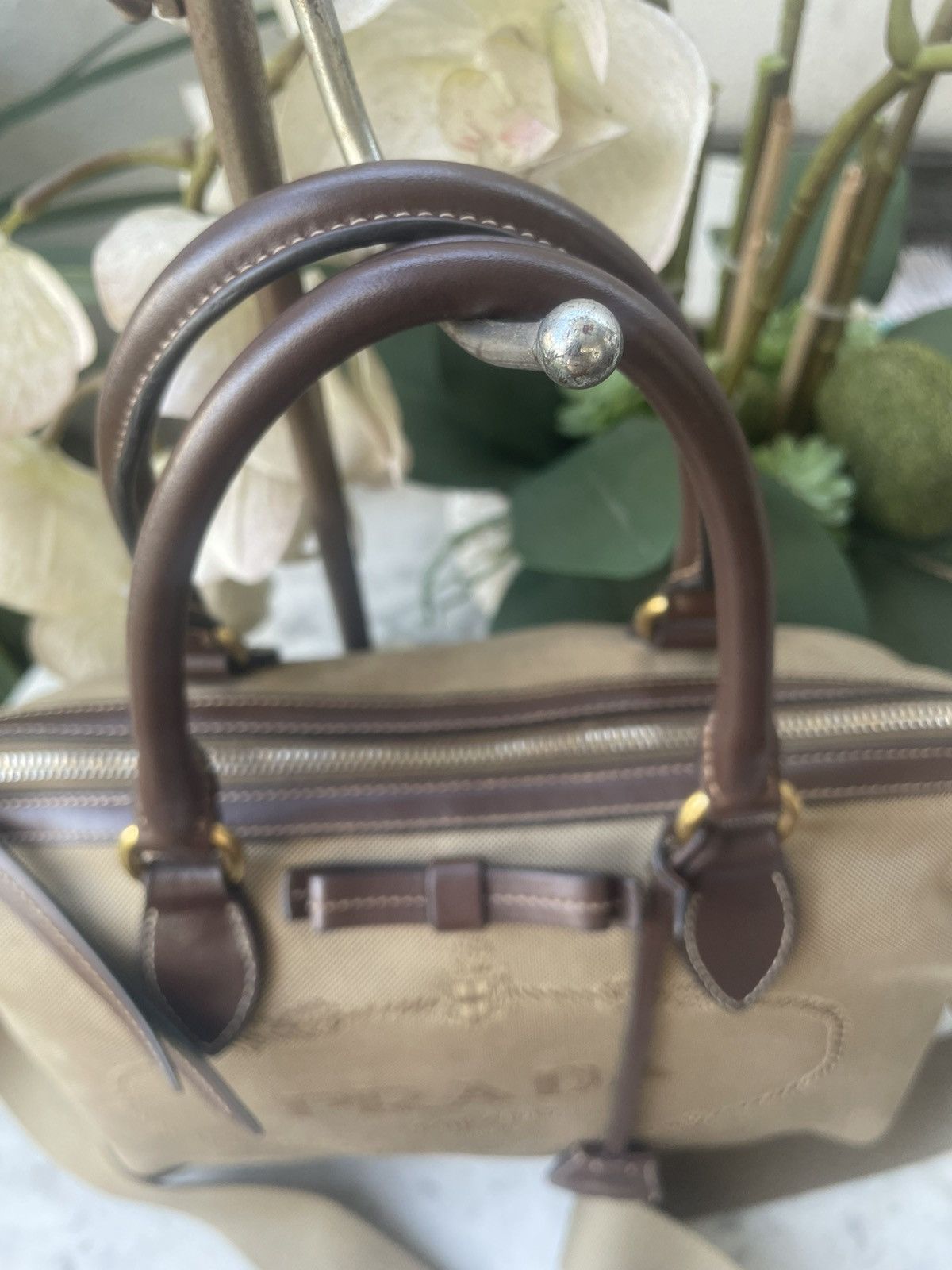 Prada Prada Logo Jacquard Canvas and Leather Handbag Size ONE SIZE - 3 Thumbnail