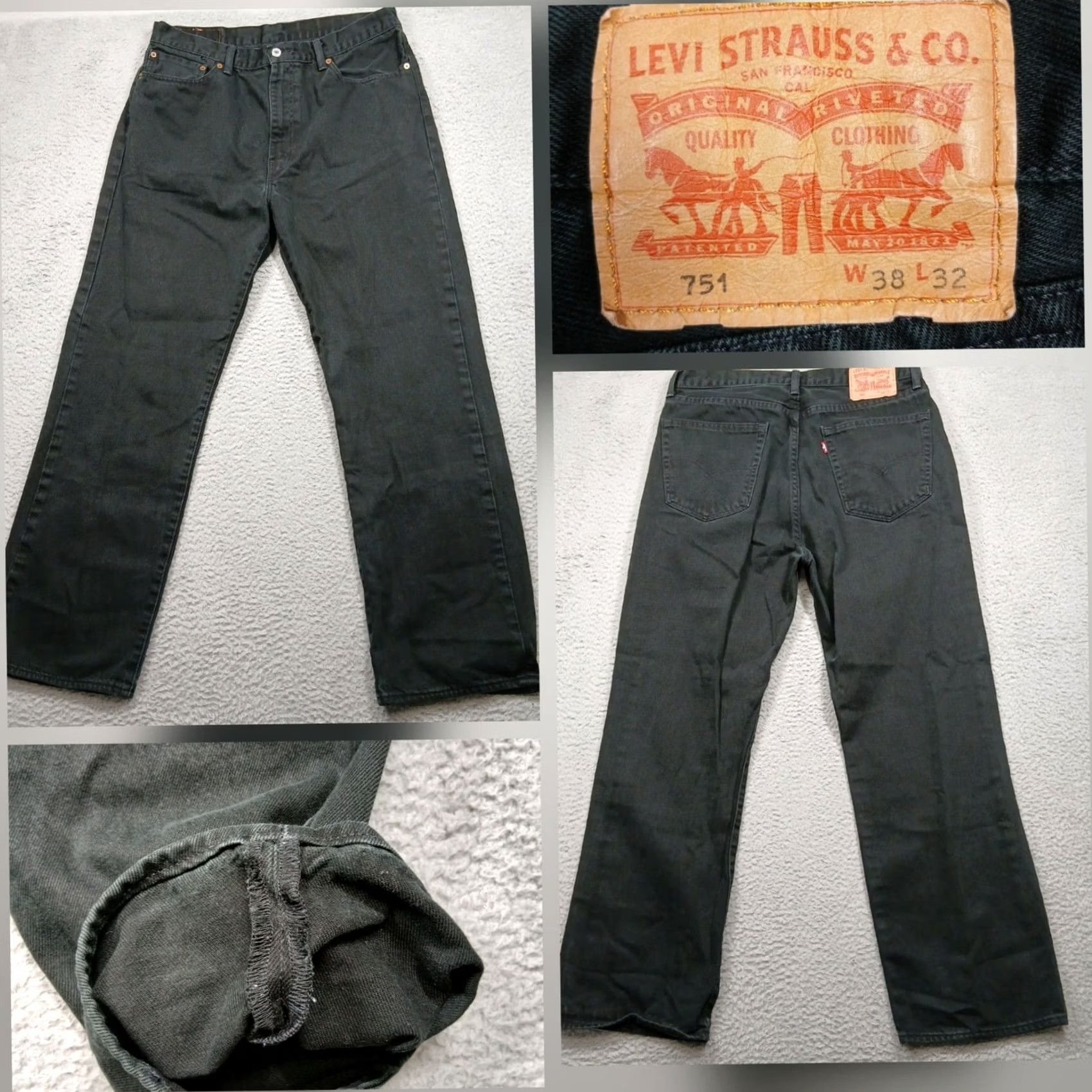 Levi's Levi's 751 Jeans Men's Black Straight Leg Denim Pants 38x32 Size US 38 / EU 54 - 2 Thumbnail