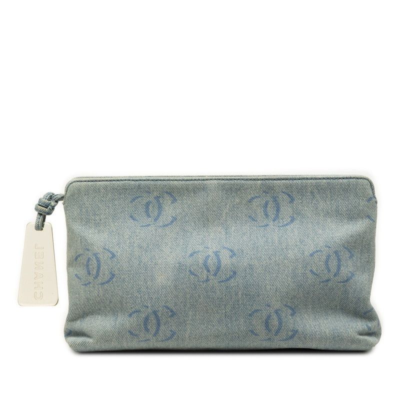 Chanel Chanel Coco Mark Denim Clutch Bag Textile Clutch Bag Duty Free For Usa in Blue, Women's