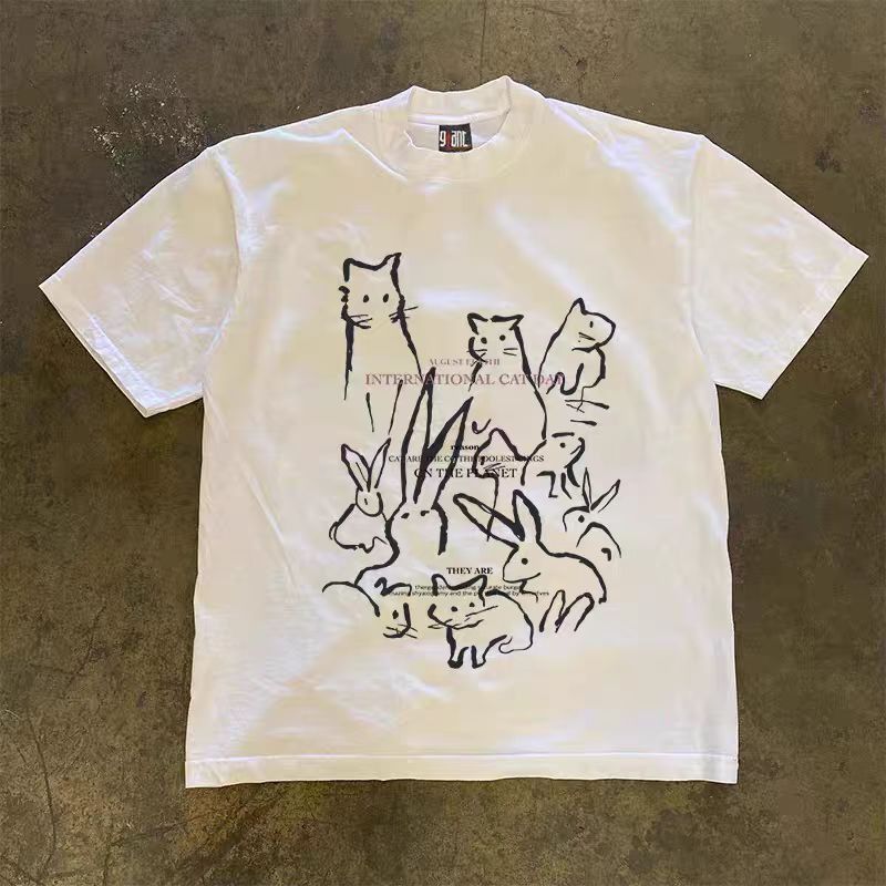 Vintage White retro cartoon rabbit print t-shirt Size US M / EU 48-50 / 2 - 1 Thumbnail