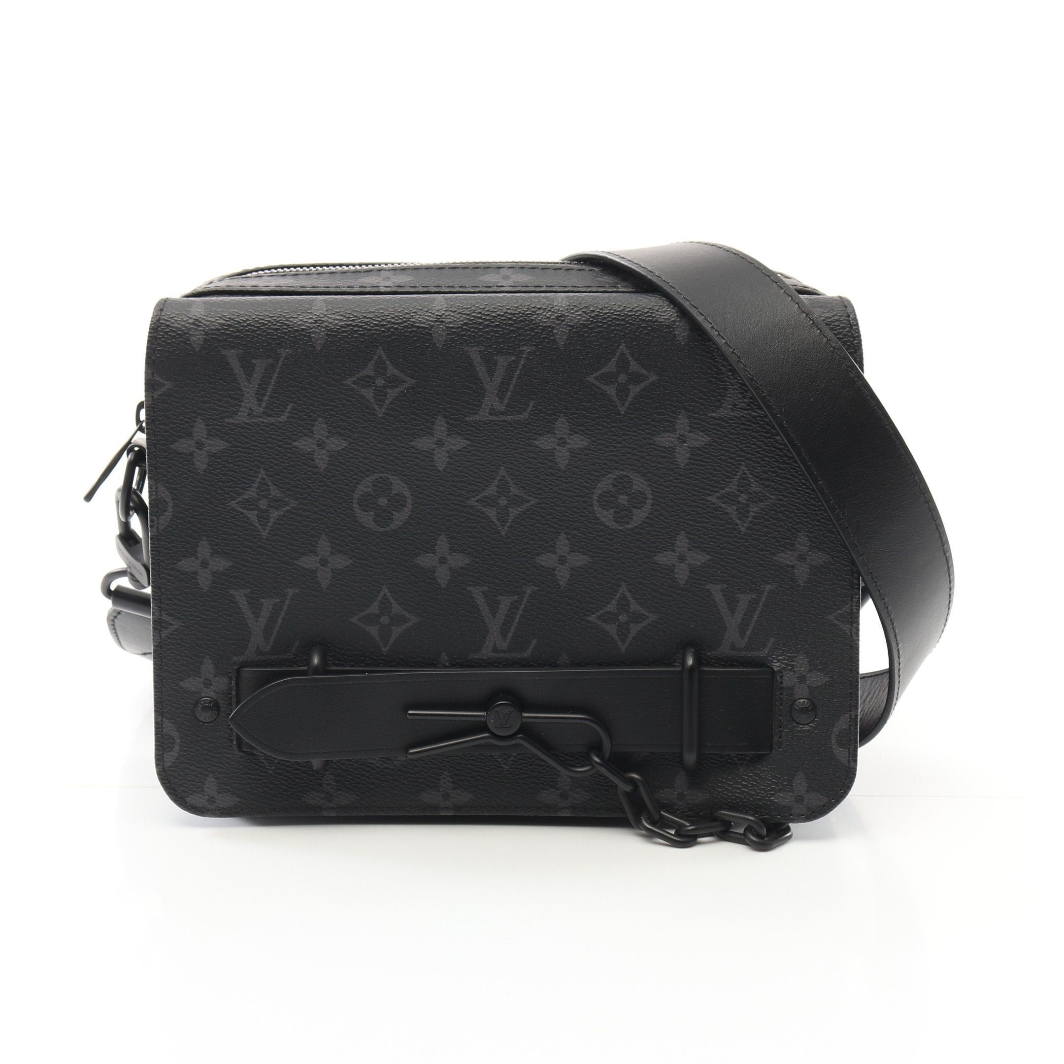 Louis Vuitton Steamer Messenger Monogram Eclipse Shoulder Bag Leather Dark Gray in Black, Men's