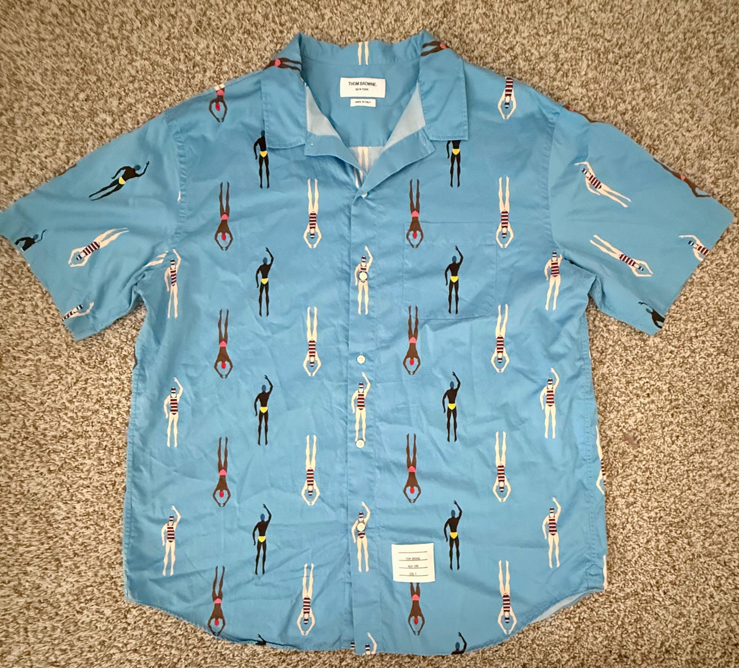 Thom Browne Thom Browne - Printed Cotton Shirt Light blue size 4 Medium Size US M / EU 48-50 / 2 - 3 Thumbnail