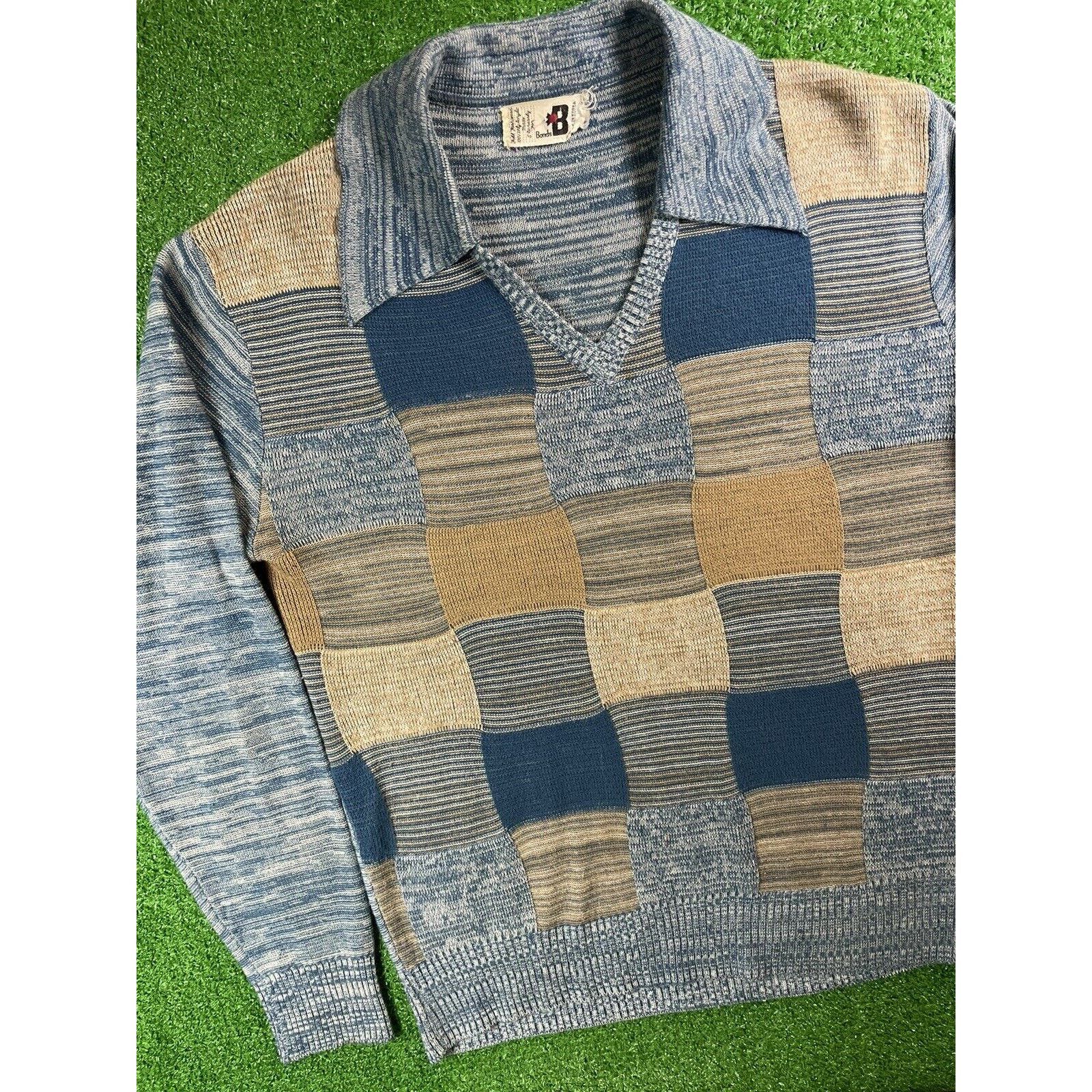 image of Vintage Italian Knit Scott Frasier Patchwork Medium Sweater in Blue, Men's