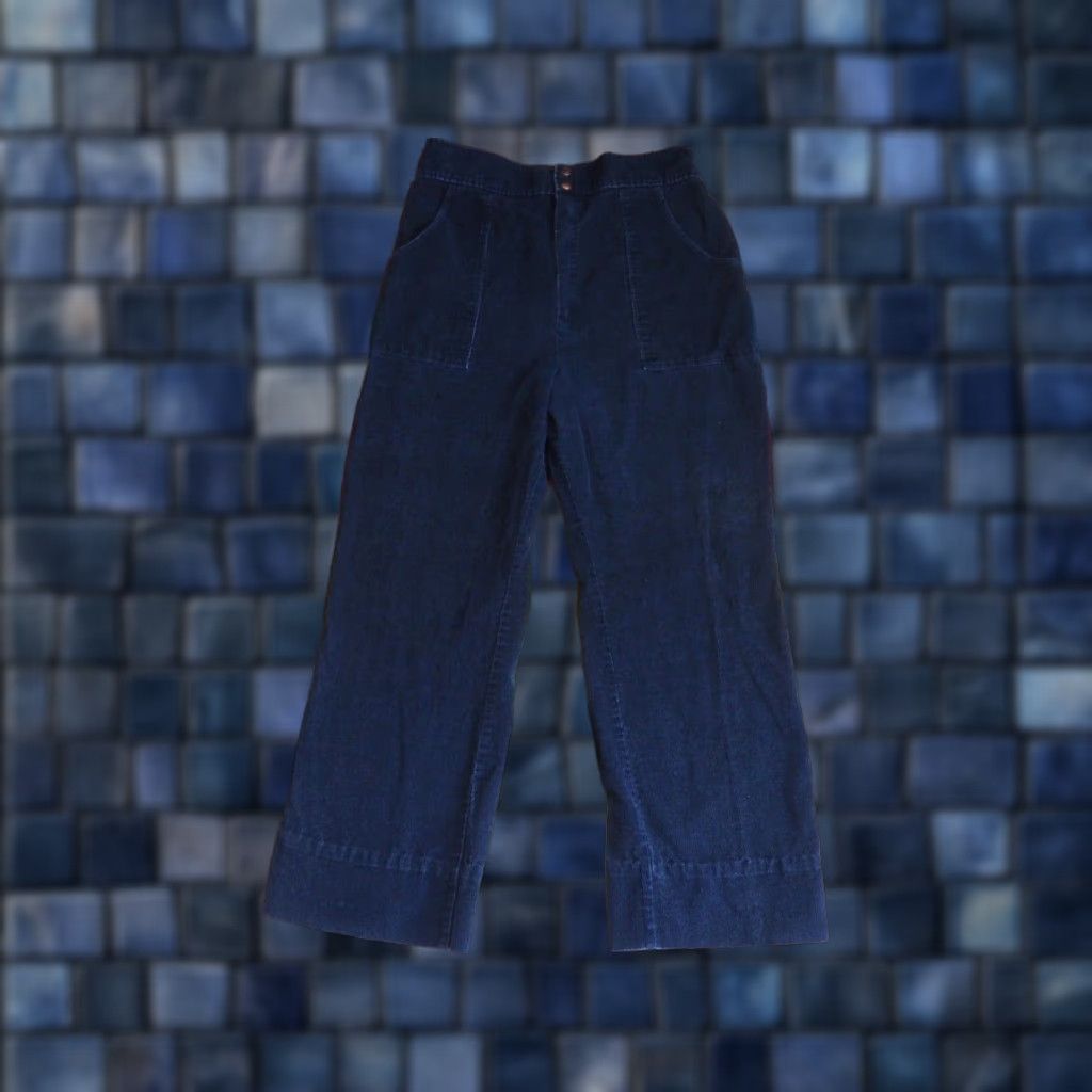 Sears VINTAGE Sears Navy Blue Corduroy Hippy Pants 70s Talon Wide Leg Womens 32x28 Inseam 28 Blue Decade 1970s Look Hippy Casual Size 24" / US 00 / IT 34 - 1 Thumbnail