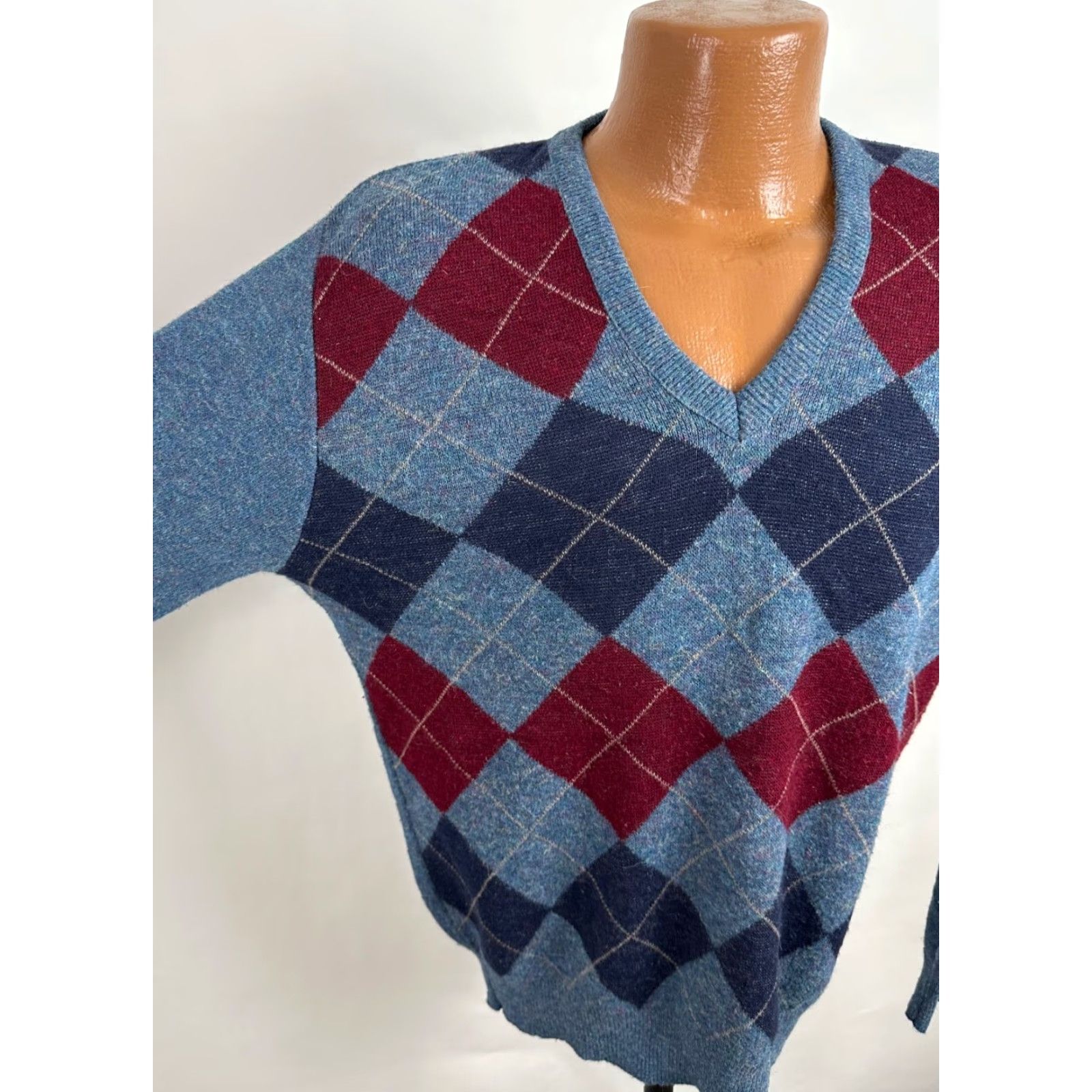 Vintage VINTAGE Robert Bruce Sweater Mens M Argyle Diamond Knit V-Neck Pullover Blue 80s Grunge Golf Size US M / EU 48-50 / 2 - 4 Thumbnail