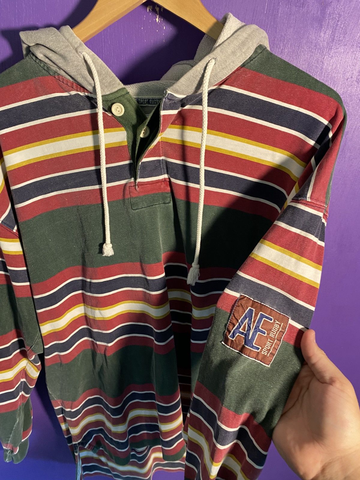 American Eagle Outfitters Vintage 00s American eagle striped hooded shirt Size US XL / EU 56 / 4 - 3 Thumbnail
