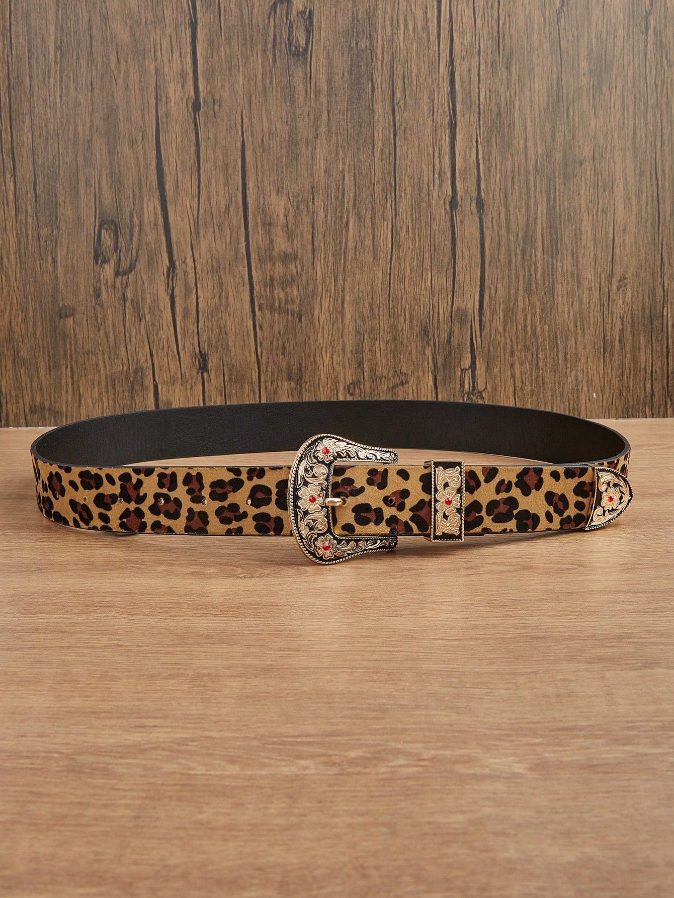 Designer × Vintage Leopard Engraved Metal Buckle Jeans Belt Size ONE SIZE - 3 Thumbnail
