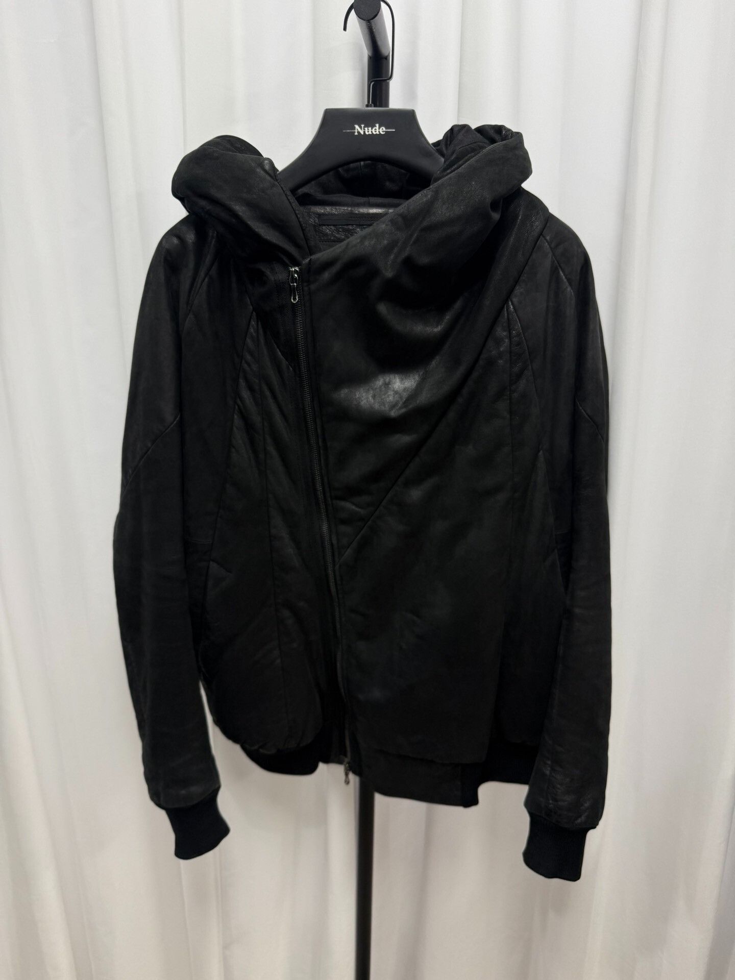 Black Leather Hooded Jacket