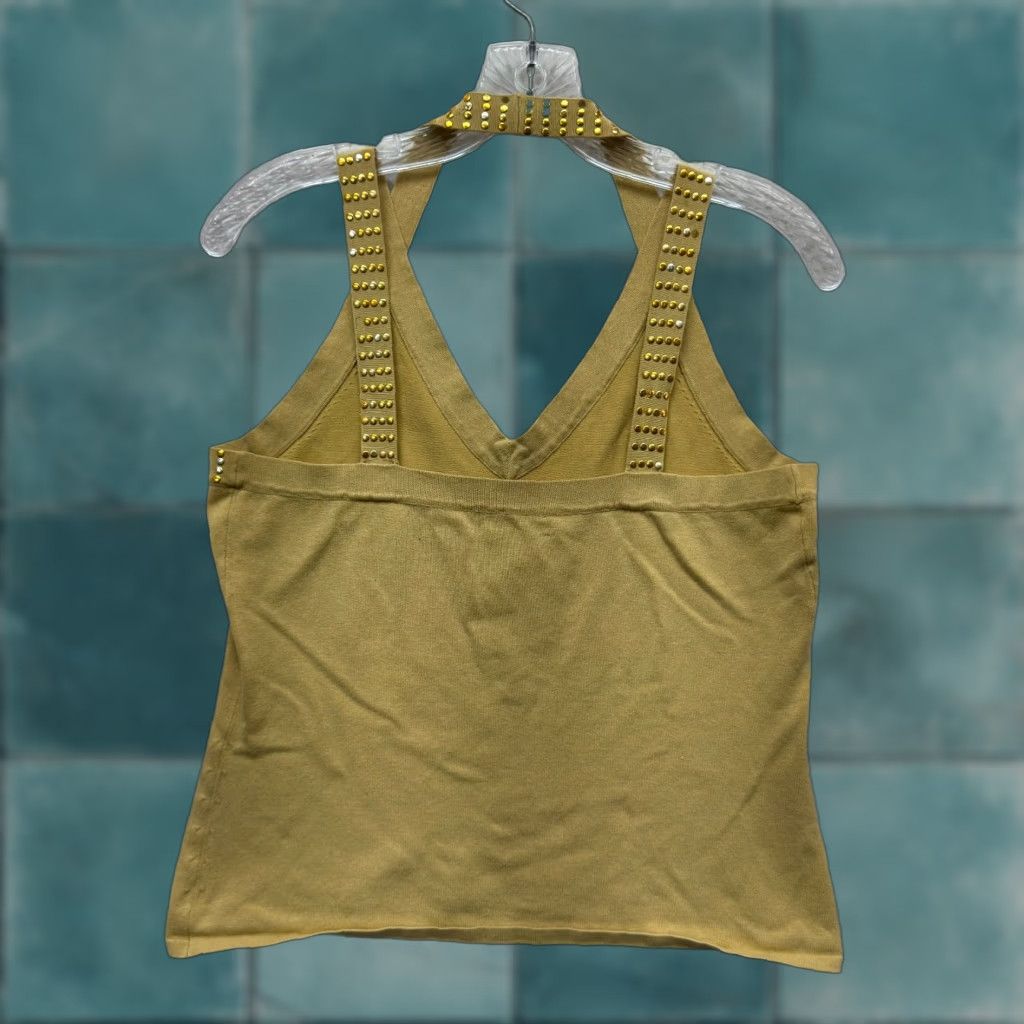 Vintage VINTAGE Y2K Halter Top Shirt Medium Silk Blend Mustard Yellow Knit Studded McBling Mens Girls Womens Size M / US 6-8 / IT 42-44 - 1 Thumbnail