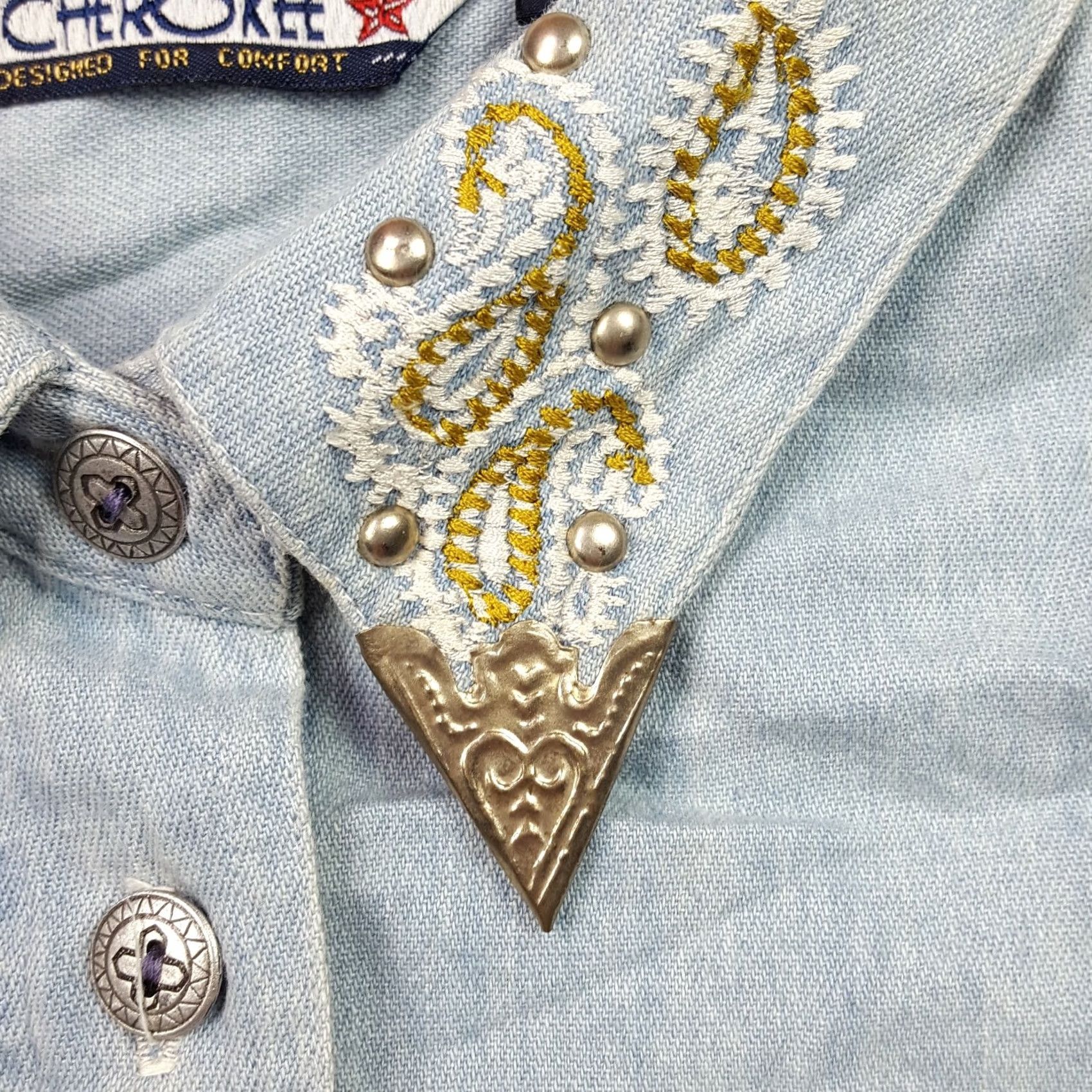 Denime VINTAGE Western Denim Shirt Women Long Sleeve Button-Up Southwestern Rivet 80s 90s Casual Blue Mens Girls Size L / US 10 / IT 46 - 4 Thumbnail