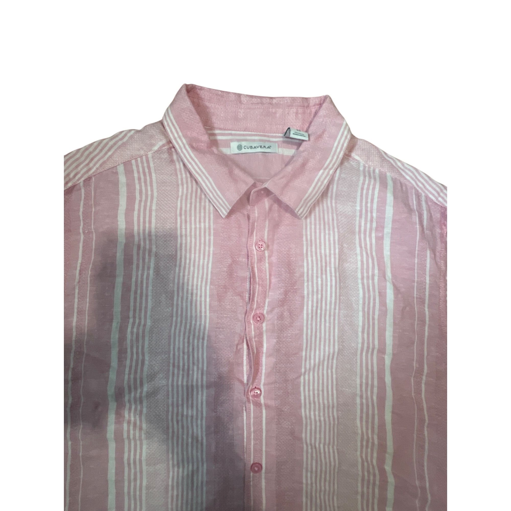 Cubavera Cubavera Mens 2X Pink & White Striped Linen Cotton Short Sle Size US XXL / EU 58 / 5 - 3 Thumbnail